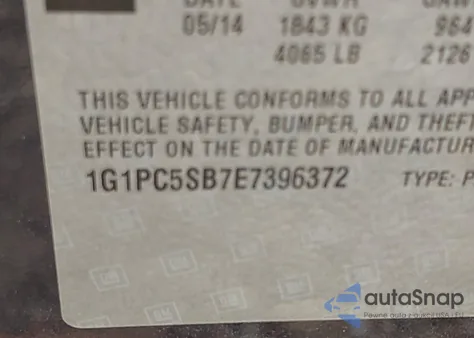 2014 Chevrolet Cruze 1Lt Auto z USA, uszkodzony, nr VIN 1G1PC5SB7E7396372